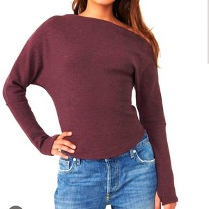 Free People We the Free Fuji Thermal Top Plum Sz Small Off the Shoulder